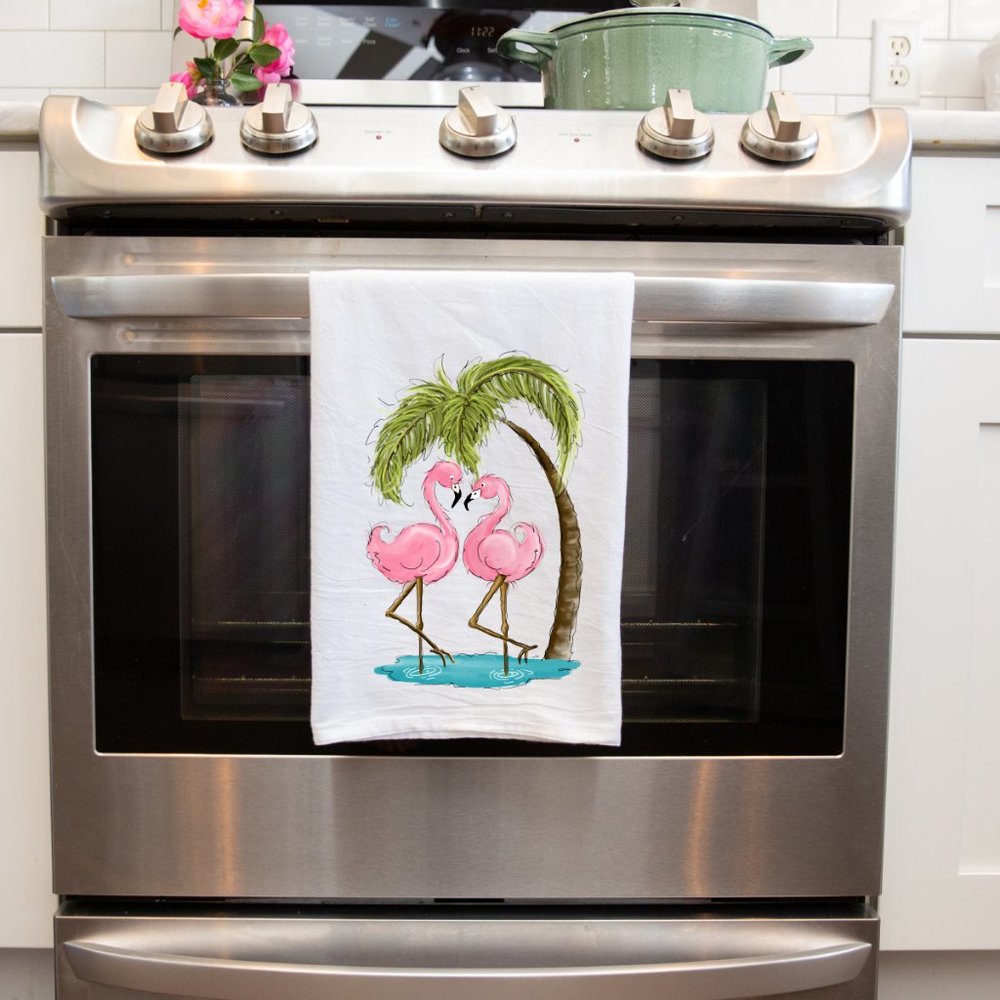 Flamingo Palm Tree Handmade Decorative Kitchen Tea Towel Beach House Decorations